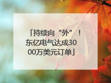持续向“外”！东亿电气达成3000万美元订单